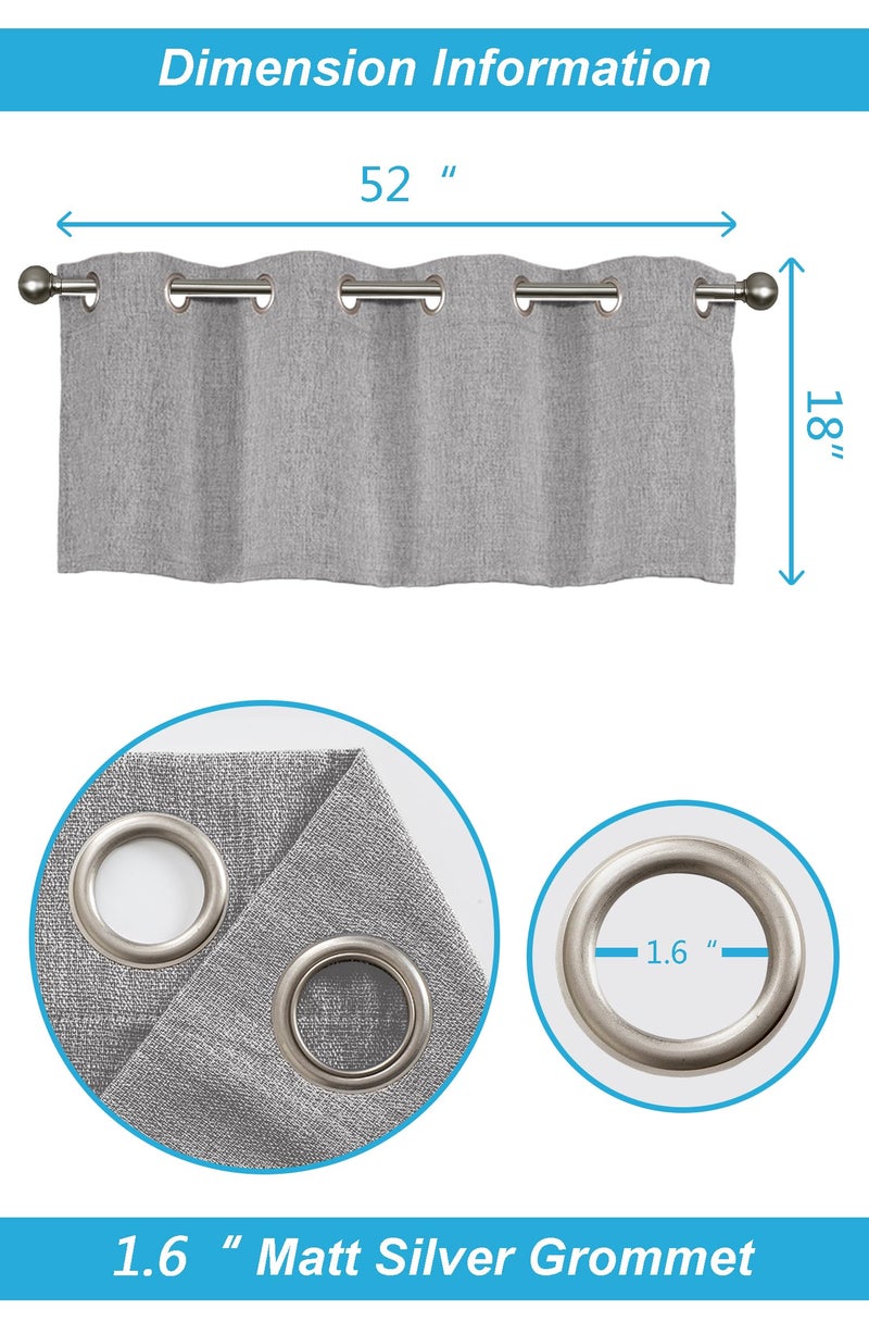 DecoHongDi 4 PCs Blackout Valance, Grommets Top Valance for Kitchen Windows/Bathroom/Living Room/Bedroom for Privacy Decorative, Linen Textural Window Valances (52 Wx18 L Inches,Grey) - Image 3